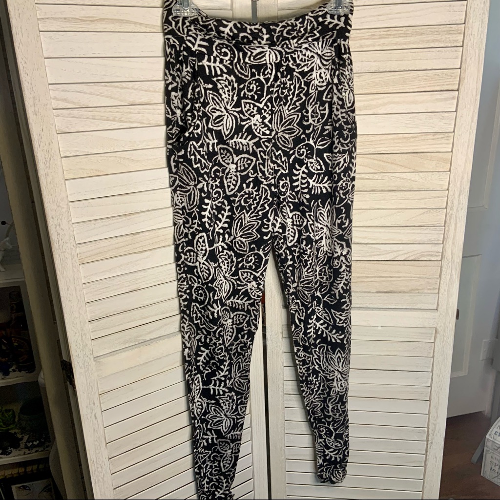 Tokyo Darling Boho Floral Abstract Black And White Harem Skinny Pants Xs